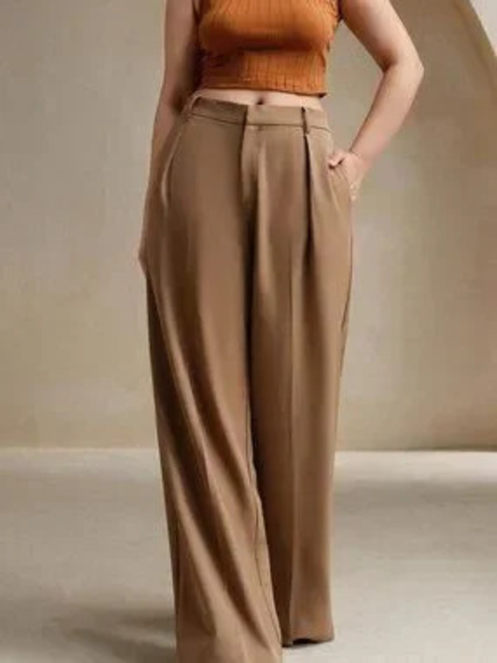 Khaki Elegant Women's Plus Size Trousers